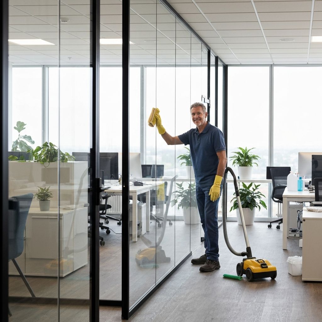 Professional commercial office cleaning team servicing a modern NJ workplace